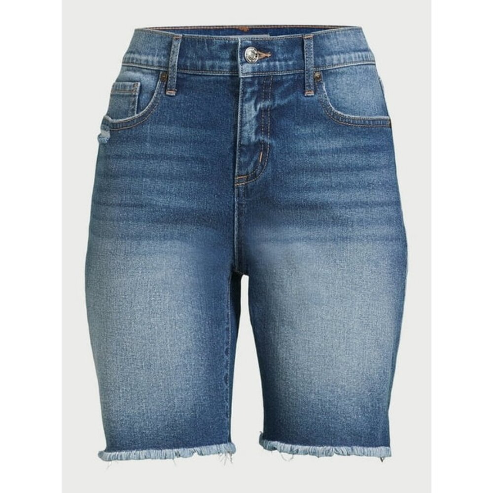 Women's Gabriella Bermuda Mid Rise Distressed Shorts Frayed Hem Sofia Vergara - Picture 6 of 7